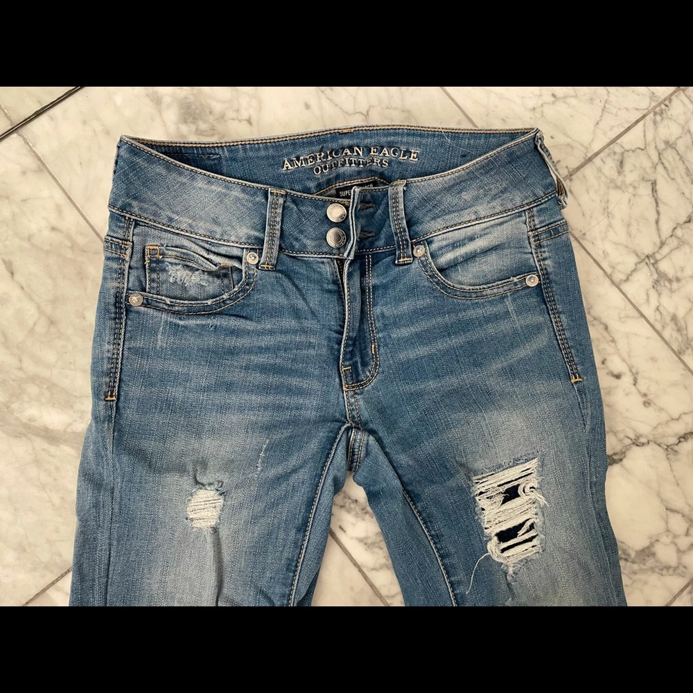 American Eagle Ripped Jeans, Size 0, cropped length.